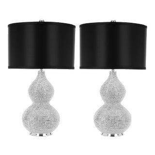 24.5 Inch H Bead Base Table Lamp in Silver - a Pair For Sale