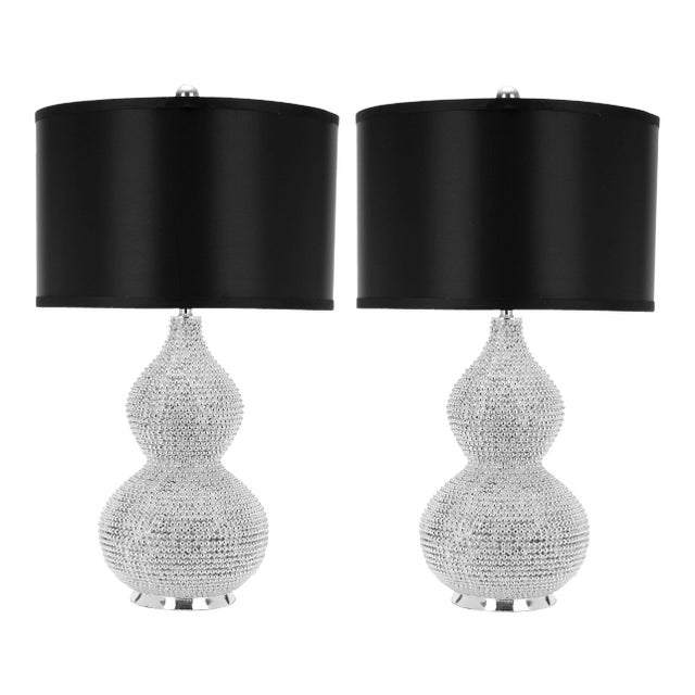 24.5 Inch H Bead Base Table Lamp in Silver - a Pair For Sale