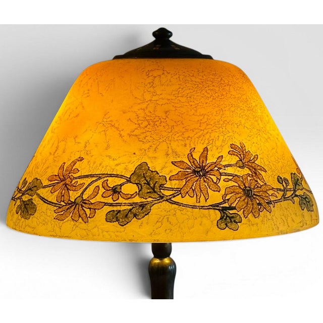 Early 20th Century Antique Handel Reverse Painted Glass Floral Boudoir Table Lamp For Sale - Image 5 of 15