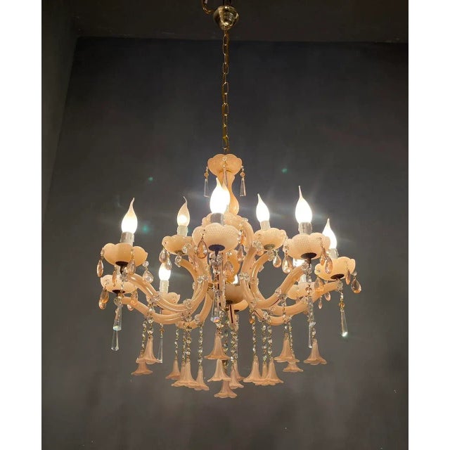 Vintage Italian Pink Opaline Murano Glass Chandelier For Sale - Image 3 of 18