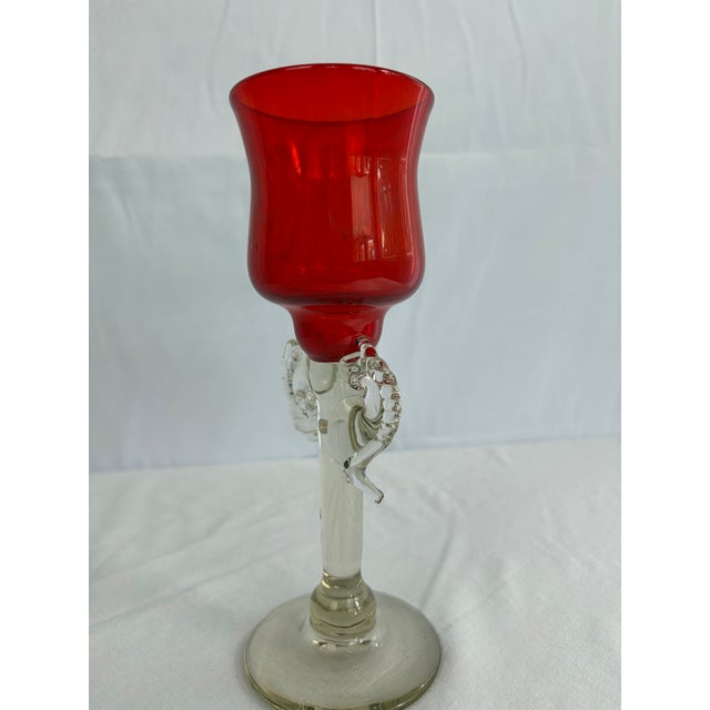 Robert Levin Signed 1976 Murano Ruby Candleholder by Robert Levin For Sale - Image 4 of 10