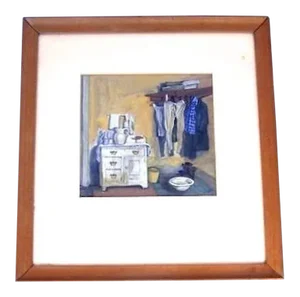 Late 19th Century Gouache Painting of an Interior, Framed