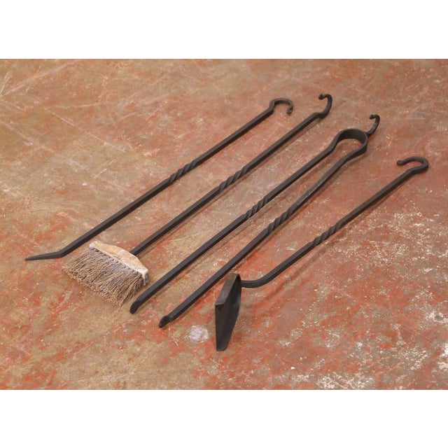 Mid 20th Century Mid-Century French Gothic Hand-Forged Iron Fireplace Serviteur Set For Sale - Image 5 of 10