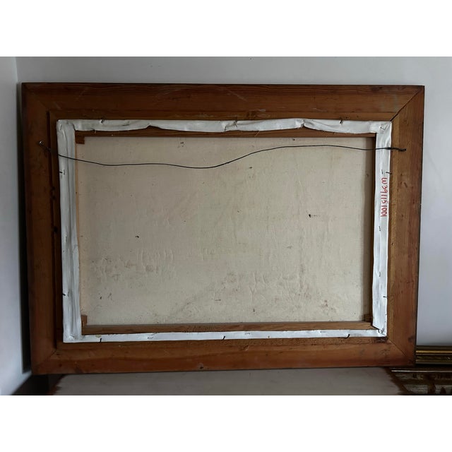 Oyster Gray Vintage Mid Century Original Large Landscape Oil Painting of Snowy Mountains in Black & Gold Frame For Sale - Image 8 of 8