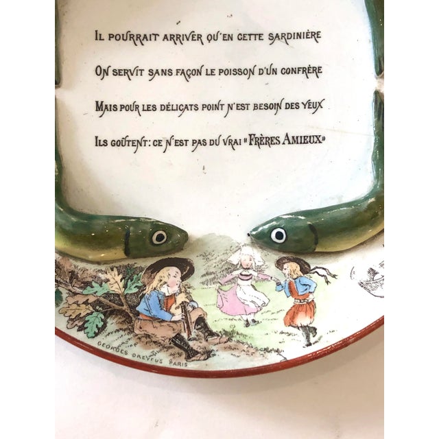 Early 20th Century French Majolica Advertising Sardines Plate by Amieux Freres For Sale - Image 5 of 10