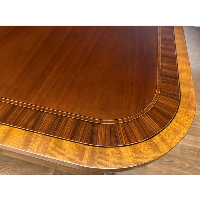 Traditional Multi-Banded Mahogany Dining Table by Leighton Hall - Showroom Sample For Sale - Image 15 of 18