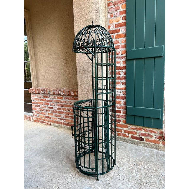 Vintage French Bistro Wine Rack Iron Birdcage Green Tall Patio Bar 21 Bottle For Sale - Image 11 of 18