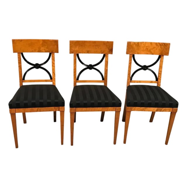 Biedermeier Birchwood Veneer Chairs, 1820s, Set of 3 For Sale