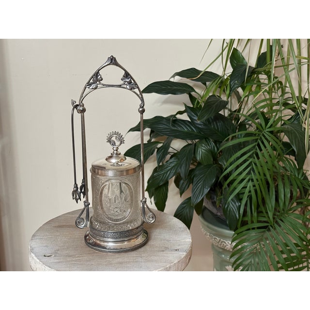 Antique Silver Plate Pickle Castor, Victorian Pressed Glass, Country Scenes, Quadruple Plate For Sale - Image 14 of 14