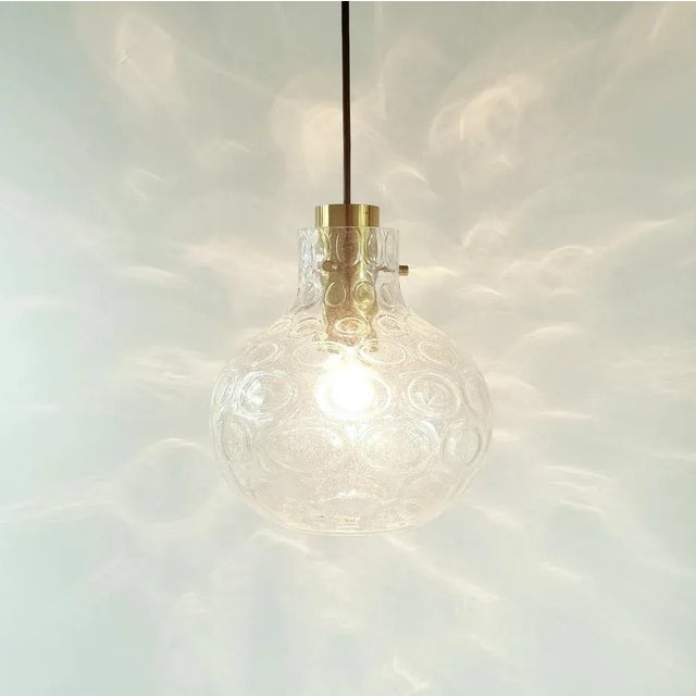 Mid-Century Bubble Glass & Brass Pendant by Helena Tynell for Limburg, Germany, 1960s For Sale - Image 4 of 9