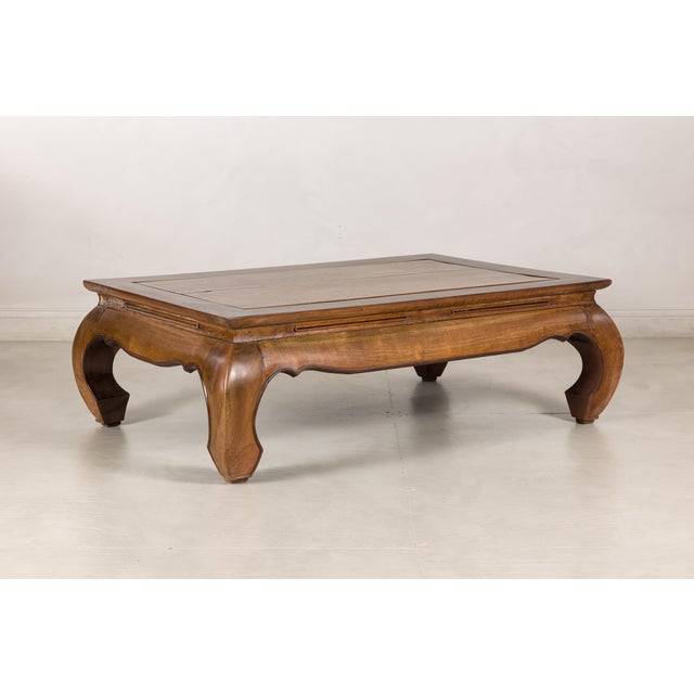 Vintage Chinese Low Kang Two-Tone Elm Coffee Table with Curved Legs For Sale - Image 17 of 18