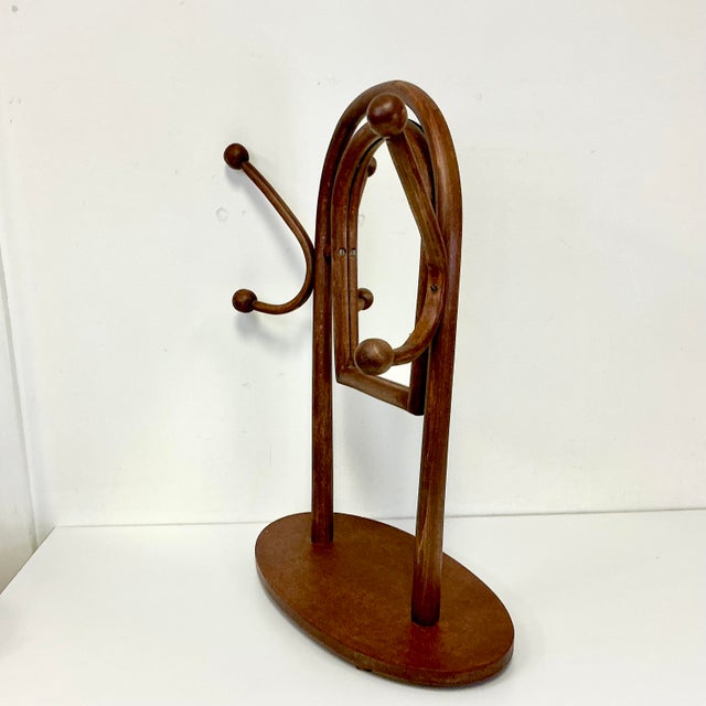 Brown 1940s Vintage Italian Boho Chic Bentwood Sticks and Ball Tabletop Mirror With Hat Rack, After Franco Albini For Sale - Image 8 of 16