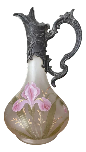 Art Nouveau Enameled Glass Ewer with Iris Decoration, France, 1900s