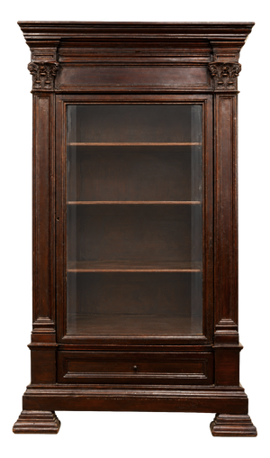 Antique Carved Wooden Display Cabinet with Sculpted Capitals in Walnut