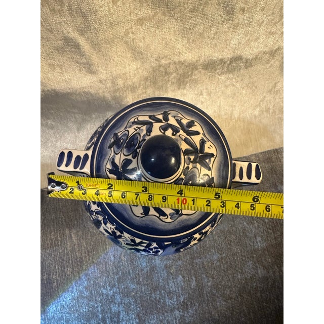 Ceramic Mid 20th Century Hand Painted Portugal Footed Ceramic Lidded Vase For Sale - Image 7 of 7