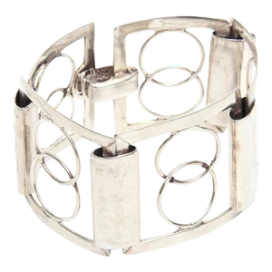 Vintage Italian Signed Sterling Silver Modernist Geometric Link Cuff Bracelet