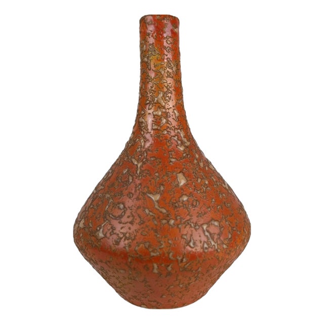 Vintage Orange Ceramic Vase, 1970s For Sale