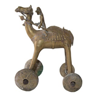 Antique Asian Bronze Large Camel Toy on Wheels 19th C. For Sale