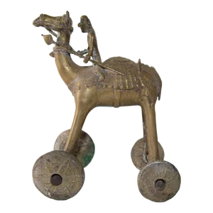 Antique Asian Bronze Large Camel Toy on Wheels 19th C.