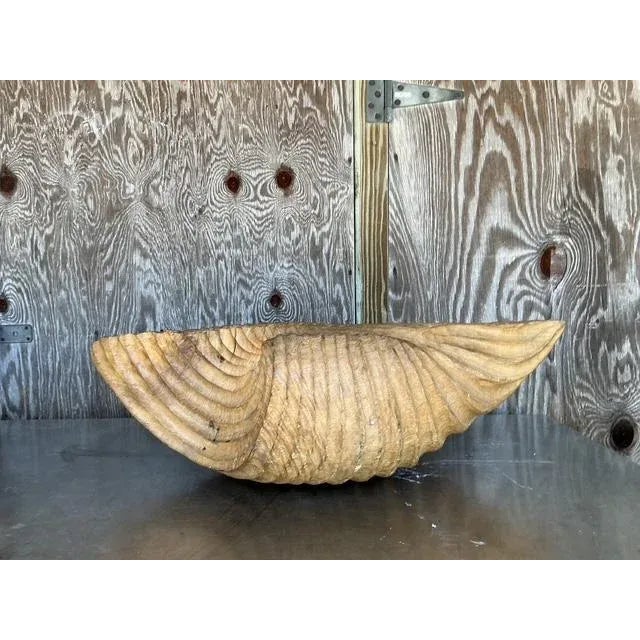 Vintage Coastal Monumental Hand Carved Gigas Clam Shell For Sale - Image 10 of 12
