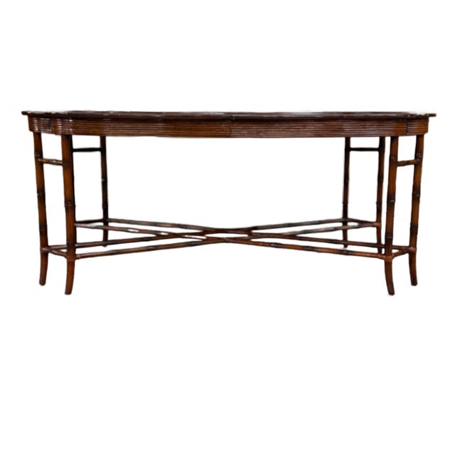 1980s 1980s Maitland-Smith Regency Faux Bamboo Base Leather and Wicker Tray Top Coffee Table For Sale - Image 5 of 18