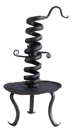 French Wrought Iron Queue De Rat Tall Candlestick, Late 17th Century