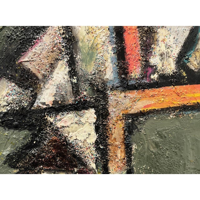 Paint David Adickes "Abstract With Glitter" Modern Abstract Earth-Toned Geometric Painting, 2009 For Sale - Image 7 of 8
