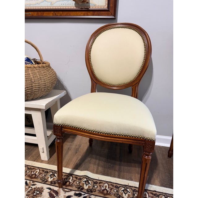 1990s VTG Ballard Designs Louis XVI Oval Back Side Chair Upholstered W/Nail Heads For Sale - Image 5 of 12