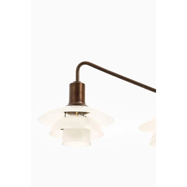 1930s Ceiling Lamp with Brown Brass Frame and Glass Shades attributed to Poul Henningsen, 1930s For Sale - Image 5 of 8