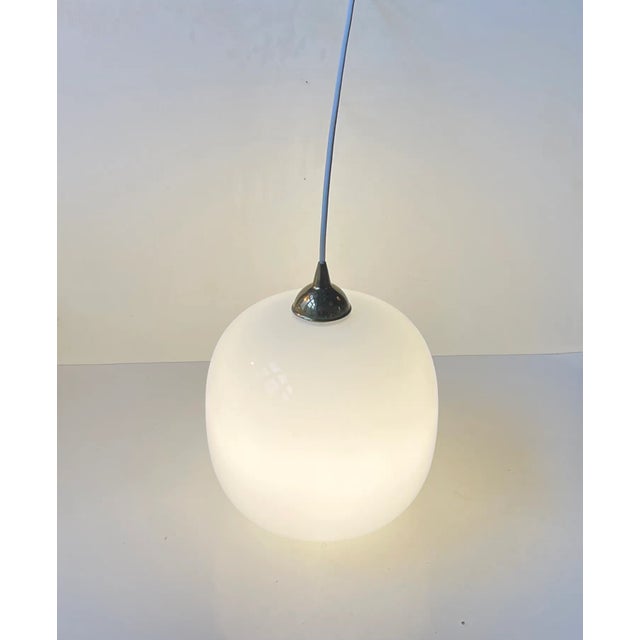 Scandinavian Modern Ceiling Lamp in Brass and White Opaline Glass For Sale - Image 6 of 8