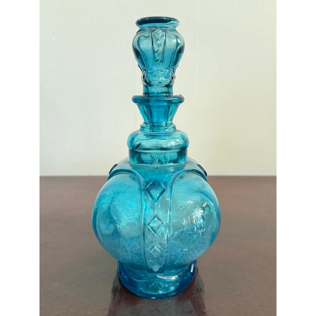 Mid-Century Modern Vintage Blue Crown Glass Bottle For Sale - Image 3 of 8