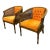 Saffron Velvet Mid 20th Century Cane Barrel Chairs, Pair For Sale