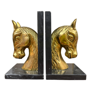 Vintage Brass and Marble Horse Bookends