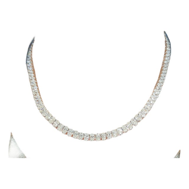 28.06 Ct Oval Diamond Tennis Necklace For Sale