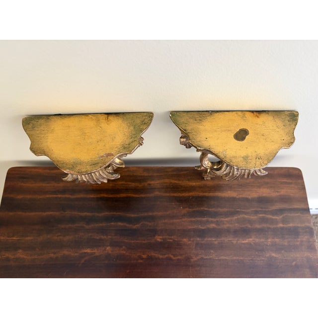 Gold Pair of Mid-Century Italian Rococo Giltwood Wall Shelves For Sale - Image 8 of 9