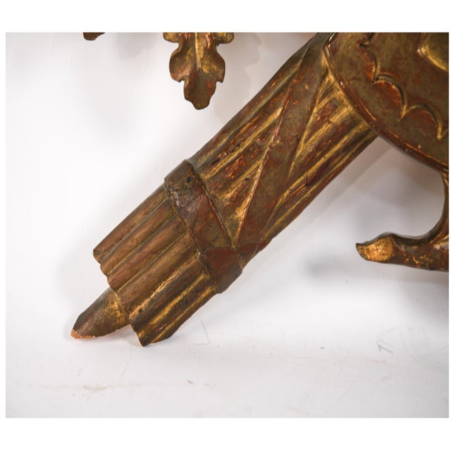 Vintage Carved Gilt Armorial Wall Crest Sculpture For Sale - Image 9 of 17