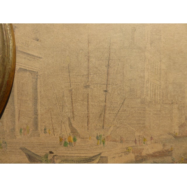 Vintage Trumeau Wall Mantle Mirror Made in Italy Picture of Boats in Harbor For Sale - Image 10 of 13