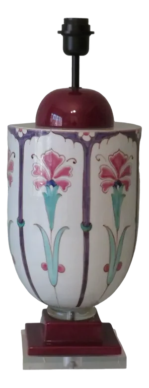 Large Art Nouveau Floral Ceramic Lamp Base, 1960-1970