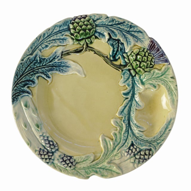 Early 20th Century Antique Asparagus & Artichoke 4 French Majolica Plate Set Barbotine Country Decor Fives Lille For Sale - Image 5 of 13