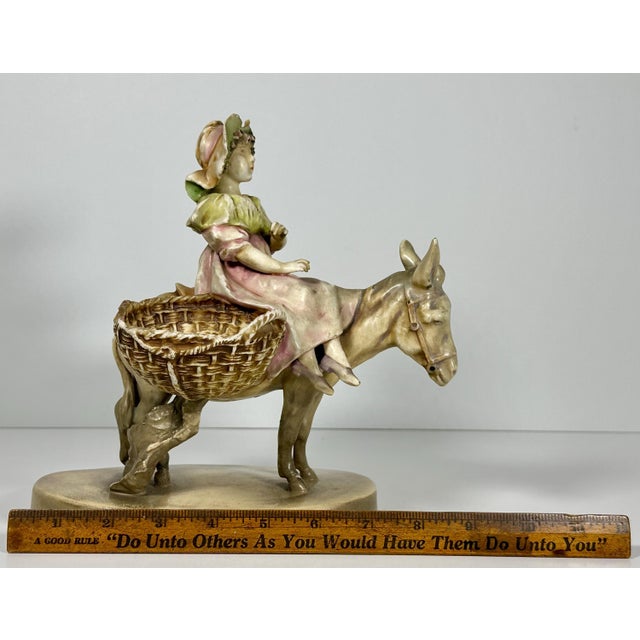 Stellmacher Teplitz Porcelain Figurine: Girl on Donkey, Restored Antique For Sale - Image 9 of 10