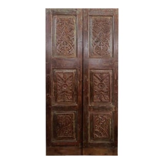 Pair of Shabby Chic Carved Barn Sliding Doors For Sale