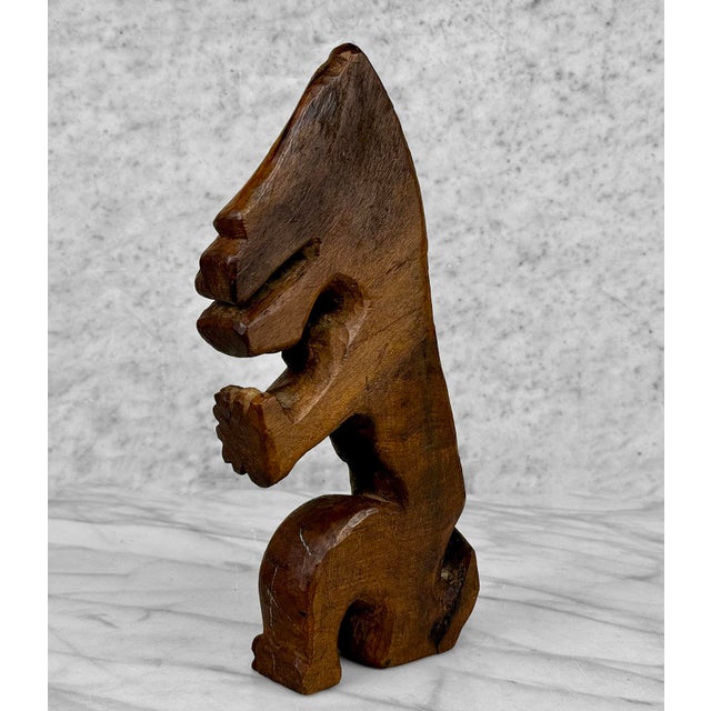 Brown Antique Primitive Carved Wood Dog Monkey Sculpture For Sale - Image 8 of 9