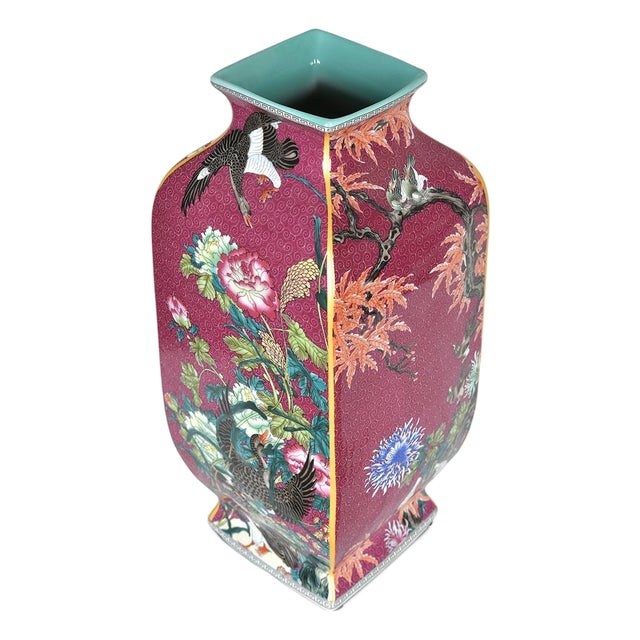 Asian Porcelain Vase with Birds and Flowers For Sale