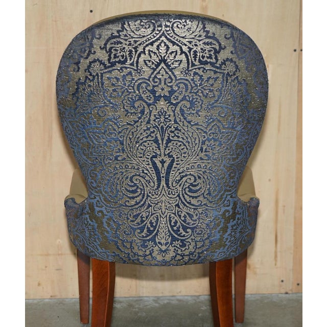 Wood English Elm Hall Chairs with Damask Upholstery, Set of 2 For Sale - Image 7 of 18