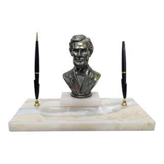 Vintage Marble Pen Set With Lincoln Bust For Sale