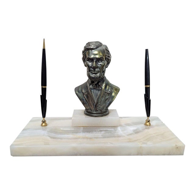 Vintage Marble Pen Set With Lincoln Bust For Sale