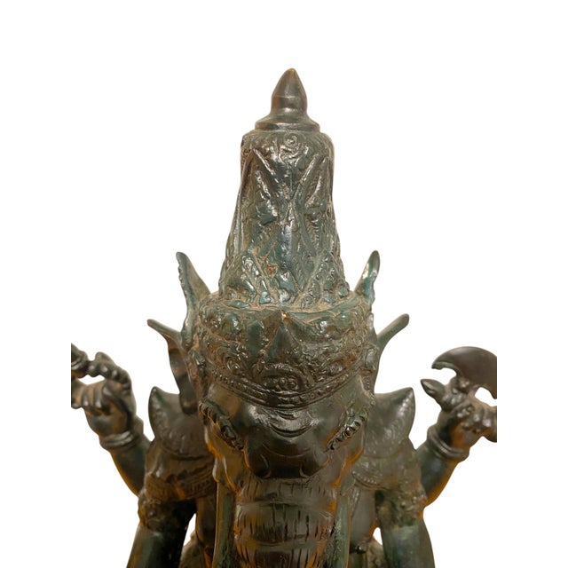 Antique Bronze Ganesha Statue Khmer Style Hindu 4-Arm Elephant God Sculpture For Sale - Image 10 of 18