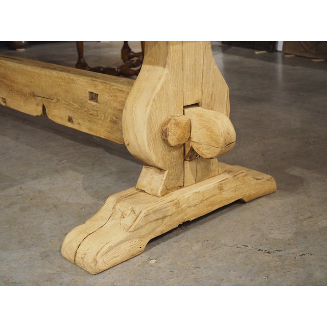 Late 19th Century Antique French Bleached Oak Beam Stretcher Dining Table, Late 19th Century For Sale - Image 5 of 18