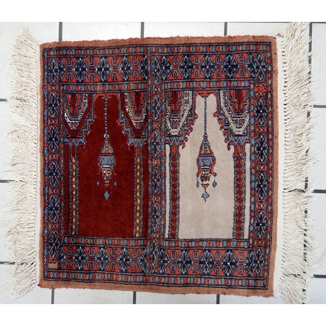 Red 1960s, Handmade Vintage Pakistani Lahore Prayer Rug 1.9' X 1.9' For Sale - Image 8 of 10