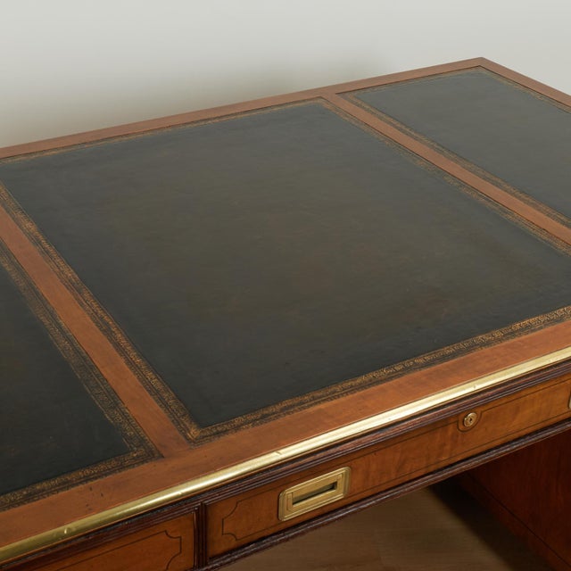 Vintage Large Scale Leather Top Campaign Style Partners Desk by Baker For Sale - Image 13 of 18